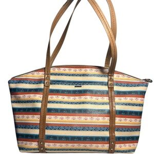 RELIC Blue Stripes of Elephants & flowers Tote Bag